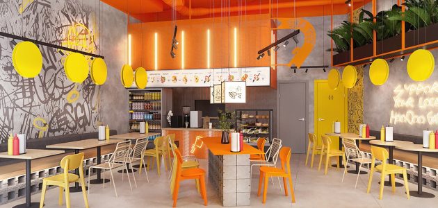 تصميم ديكور مطعم وجبات سريعة تيك اواي كيفية تصميم مطعم وجبات سريعة